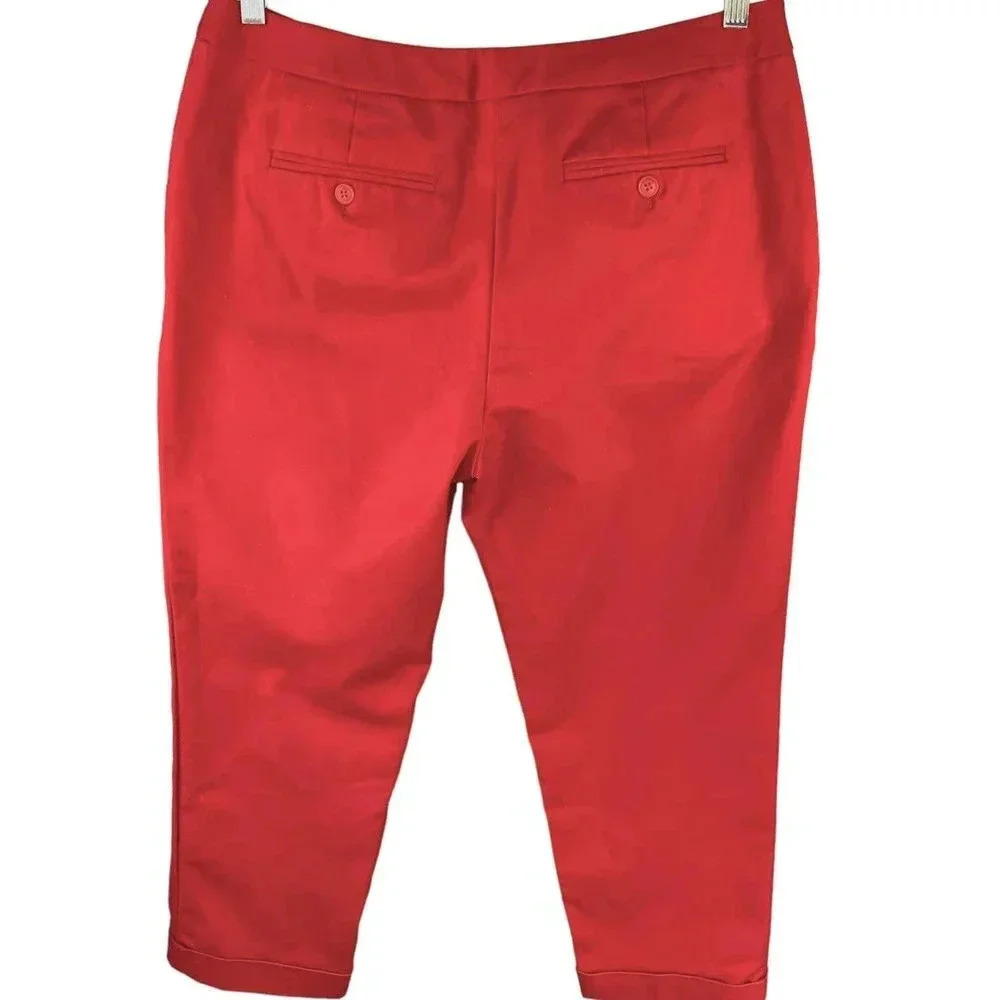 Chico's Red Cropped Chino Casual Pants Women Size L/14 Folded Cuff Straight Leg - Picture 2 of 16
